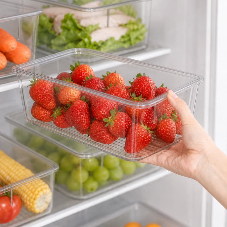 Pote de Plastico com Tampa Transparente Pote Organizador de Geladeira Armazenamento de Alimentos Frutas e Verduras