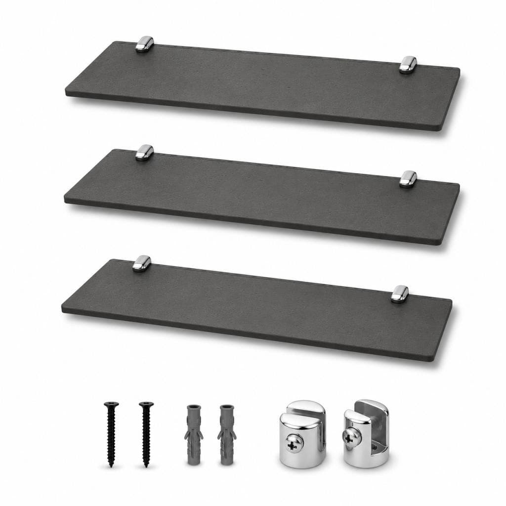 Kit 03 Prateleiras p/ Banheiro 30cm Vidro Fumê e Suporte Cromado Fixação Segura Premium