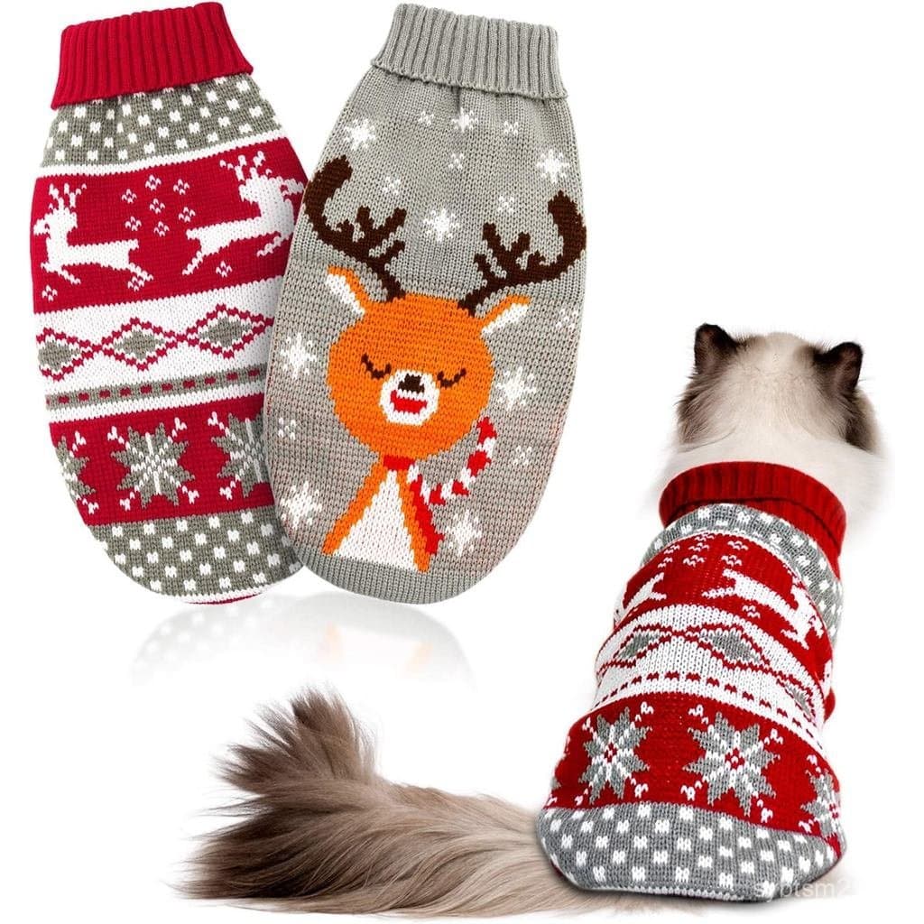 Suéter de Natal para Gatos HYLYUN, 2 Peças - Suéter de Natal para Filhotes, Suéteres de Rena e Floco de Neve para Gatinh