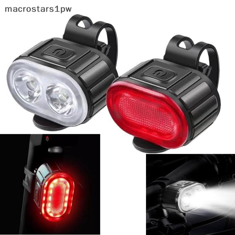 1 Conjunto De Vários Modos De Iluminação Recarregável Luz Traseira Dianteira Da Bicicleta LED Farol Lanterna USB Tipo-C