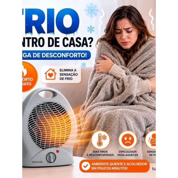 Aquecedor Ambiente Eletrico Portatil 2000w 220v Aquecimento Rapido Compacto Cinza