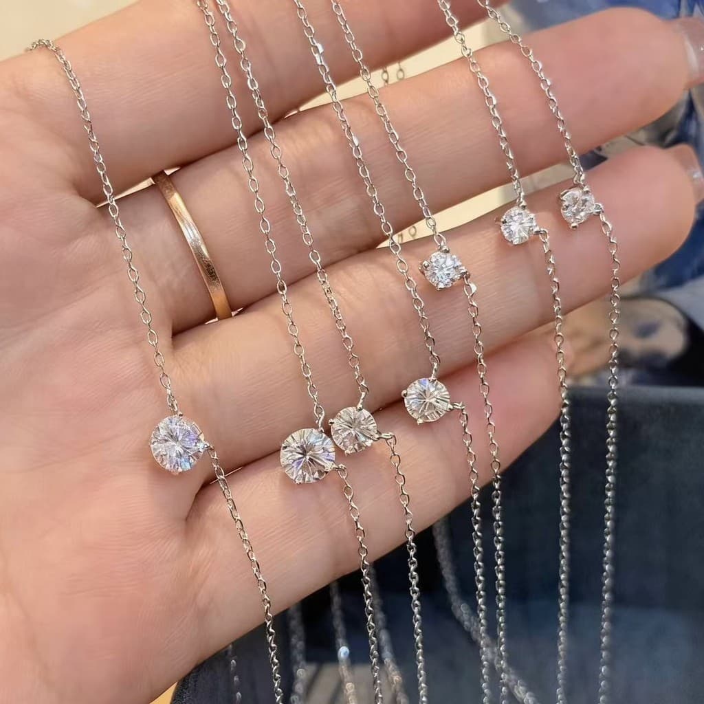 DZ235 Zhao Lusi Booger Diamante 50 Pontos Colar Estilo Senhoras Push Zipper 1 Quilate Quatro Garras Suéter Corrente Dois