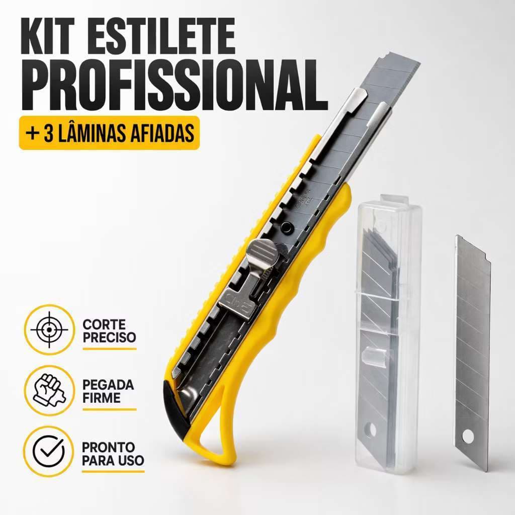 Kit 4 Peças 1 Estiletes Retrátil 18mm Profissional +3 Lâminas TOP CASA1