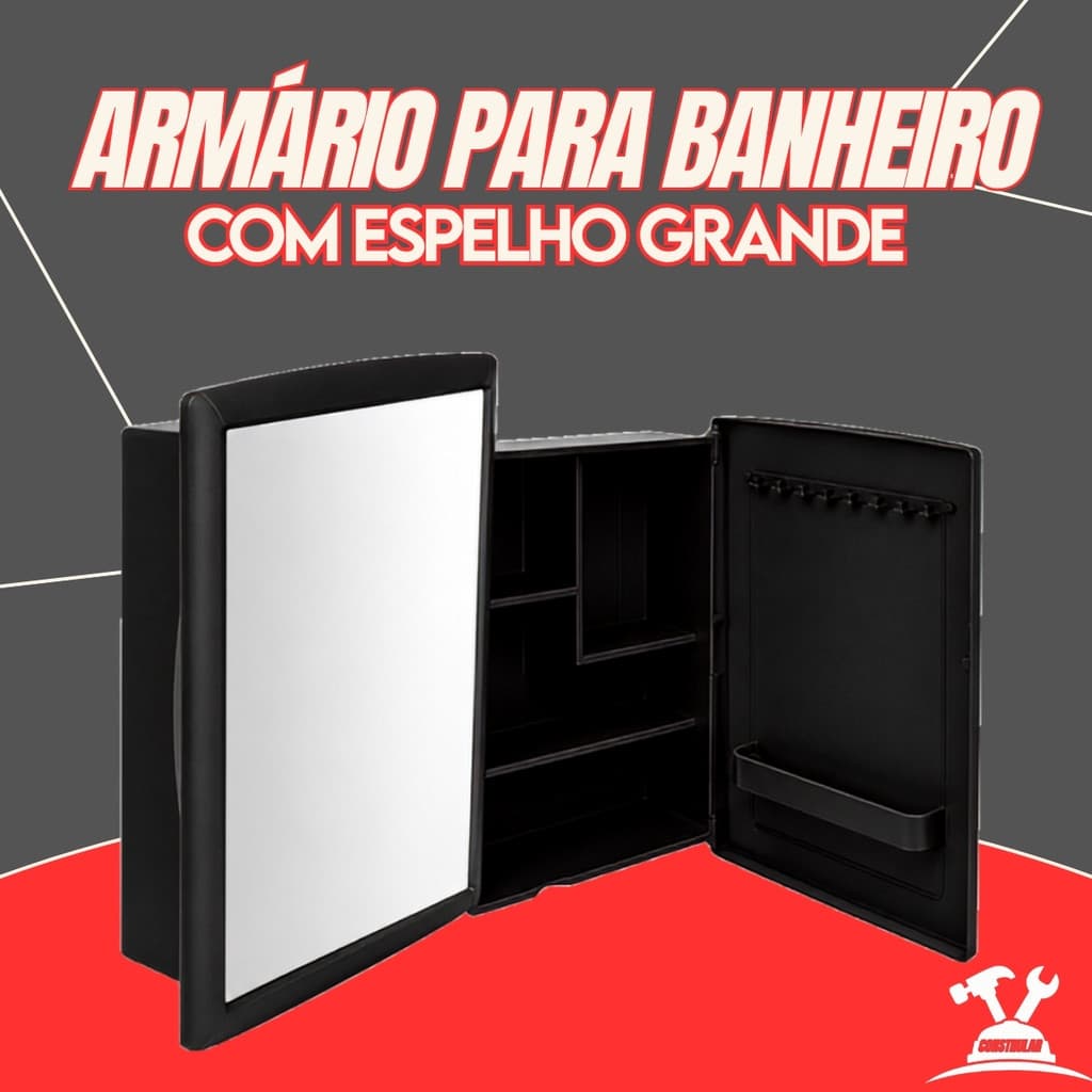 Armário de Banheiro com Espelho Grande Preto e Branco – Armário Suspenso Dual Espaçoso com Porta e Prateleiras