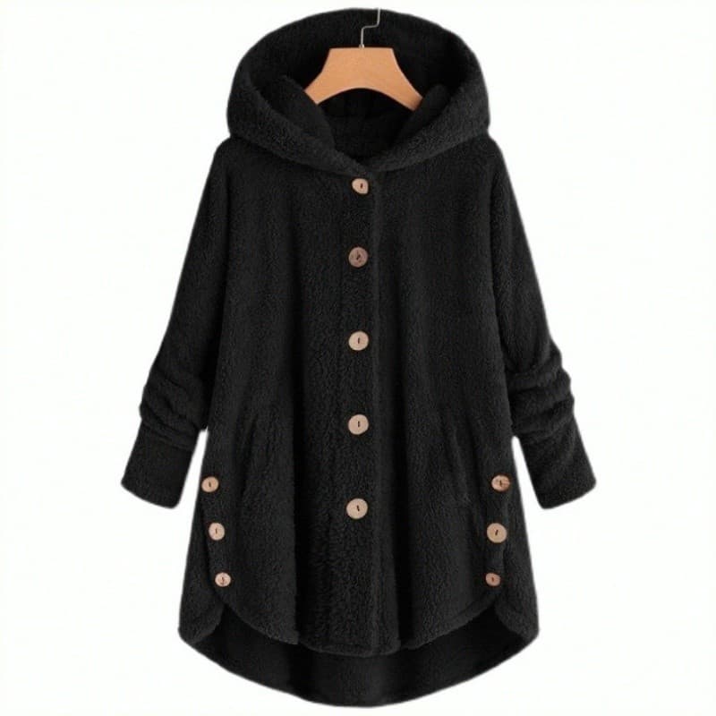 Casaco feminino de cor sólida, com botões irregulares e forro de pelúcia, ideal para o inverno. Novo modelo em cor sólid