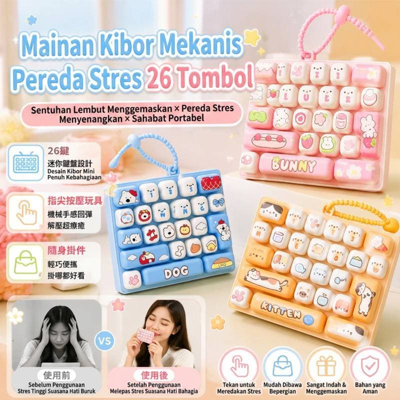 [Brinquedo Anti-Estresse] Mechanical Keyboard Toy/26 Keys/Stress Relief/Portable/For Home/Office Relaxation/Teclado Mecâ