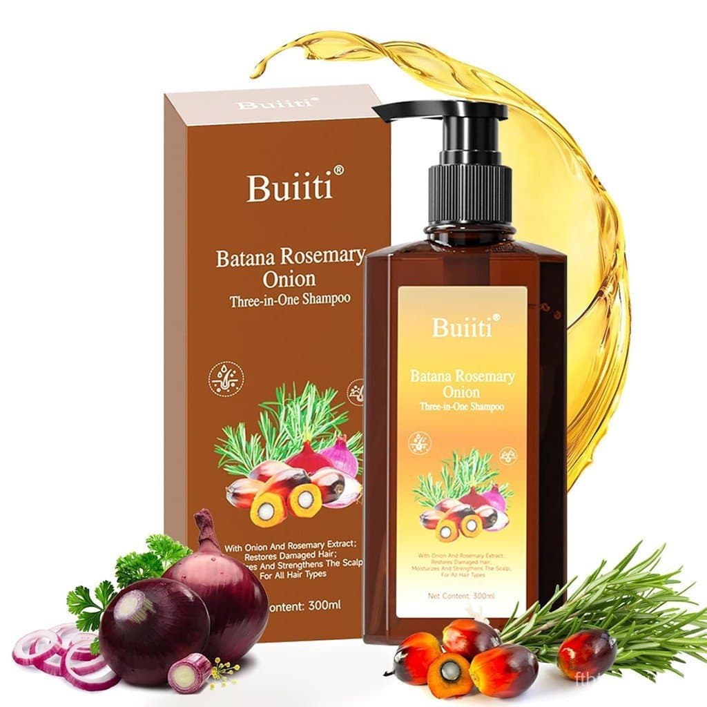 Shampoo 3 em 1 de Óleo de Batana, Alecrim e Cebola - Nutre e Regenera - Suave, Aumenta o Volume do Cabelo, Adequ