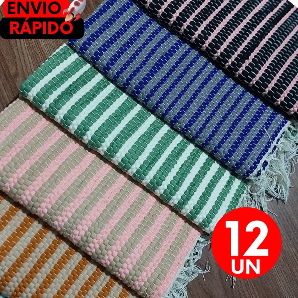 Kit 12UN Tapetes Capacho 45x75 Artesanal em Resíduo Têxtil Colorido Para Cozinha Entrada Quarto Corredor Lavanderia Casa