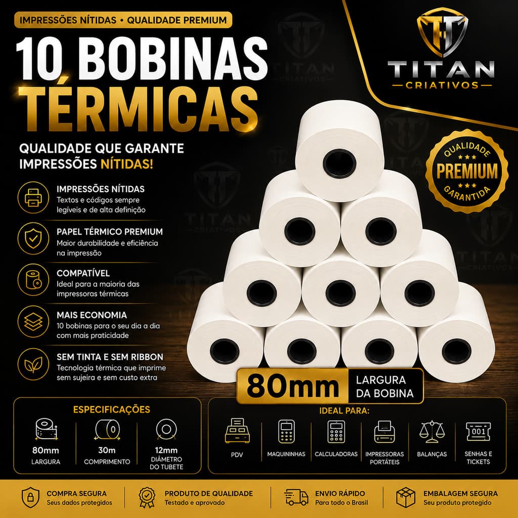 Kit 10 Bobinas 80mm Térmica Para Mini Impressora Térmica