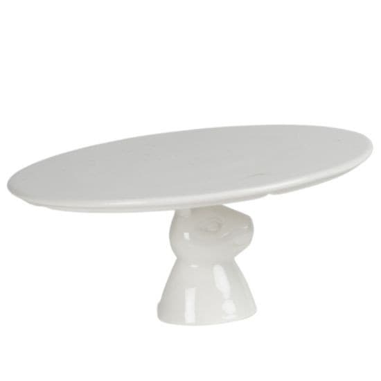 Boleira Cerâmica Páscoa Base de Coelho Branco 25x25x8,2cm