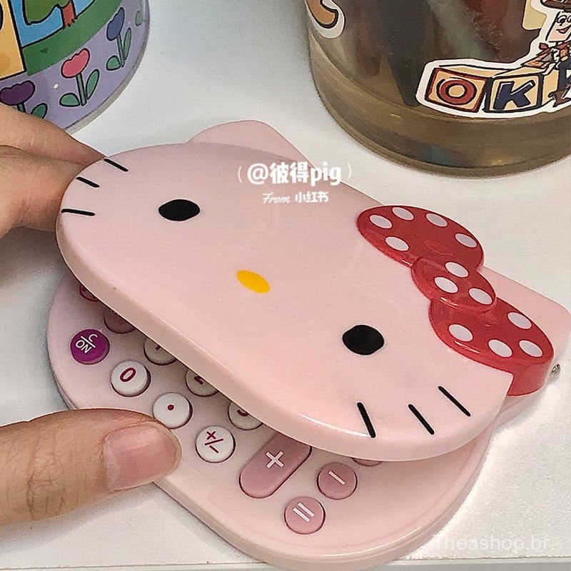 [Calculadora Hello Kitty Portátil De Vaidade Dobrável Espelho Fofo De Cartoon Girl Kids De Aprendizagem De Papelaria Esc
