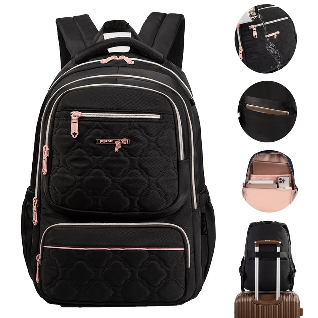 Mochila Feminina Impermeável Grande Capacidade Coração Zíper Rosa Escola Viagem