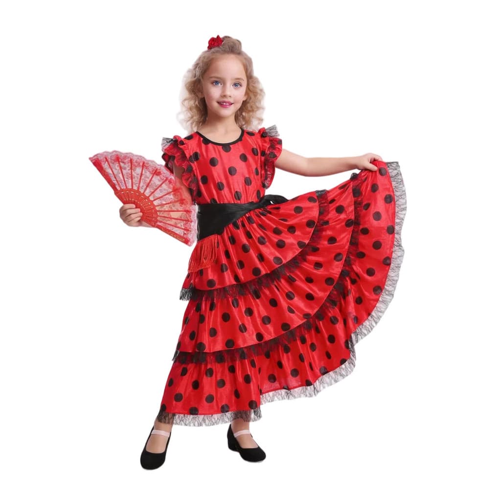 Crianças espanhol menina Flamingo desempenho traje festa traje bolinhas grande balanço saia de dança 2026