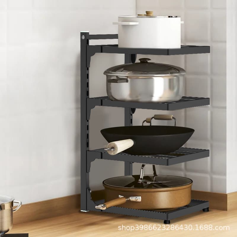 Rack de pia de cozinha doméstico multi-camada multi-função pote rack de armazenamento fogão armário ajustável pote rack