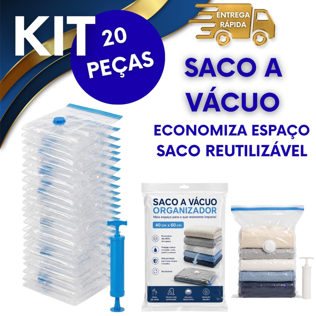 20 SACOS A VACUO COM OU SEM BOMBA 70x110CM EMBALAGEM PARA GUARDAR ROUPAS DE BEBÊ E ROUPAS DE CAMA