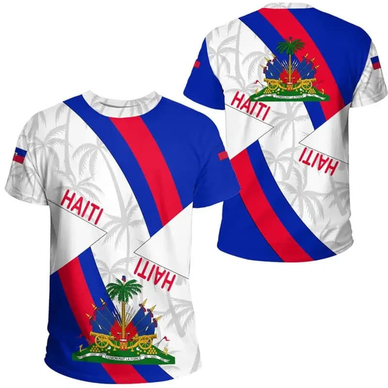 Impressão 3D Haiti Emblema Padrão T Camisa Para Homens Ilha Do Caribete Bandeira Haitiana Camisetas Casuais O-Pescoço Ma
