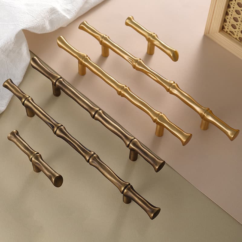 Puxadores de Bambu e Latão de Estilo Francês, Luxo Leve, para Portas de Armários, Guarda-Roupas, Puxadores de Portas de