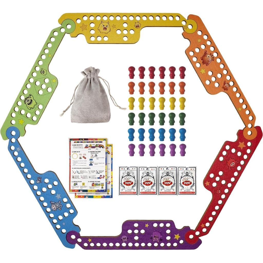 Jogo de Tabuleiro Colorido com Peças e Cartas, Jogo de Peças e Cartas para 2-6 Jogadores, Jogo de Tabuleiro de Madeira c