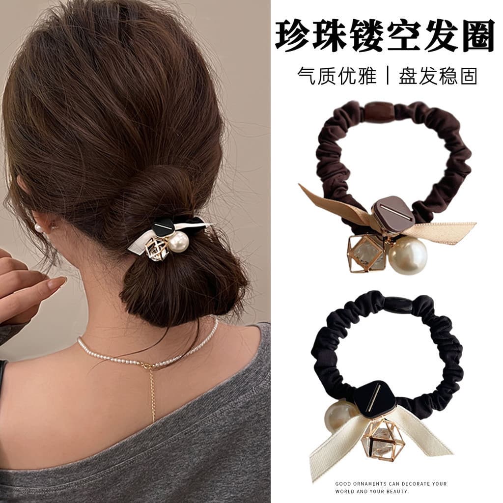 2025 novo estilo High-End temperamento coreano moda feminina All-Match pérola Scrunchy anel de cabelo cocar corda de cab