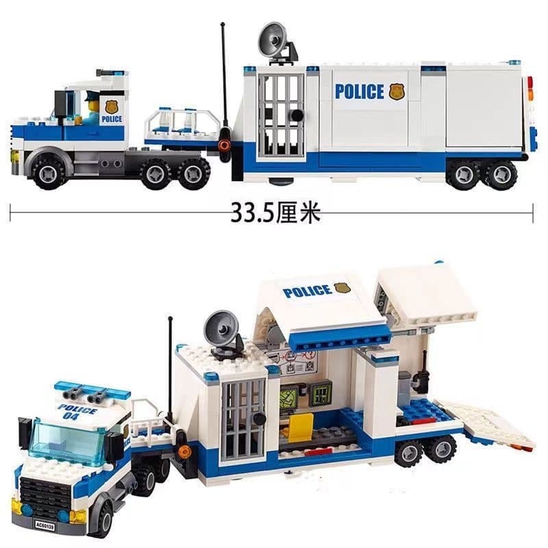 Lego blocos de construção cidade série helicóptero de alta velocidade perseguição centro de comando móvel caminhão RV ve