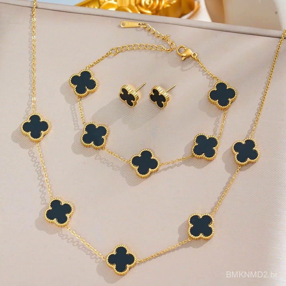 Novo conjunto de 3 peças em aço inoxidável 18K, composto por colar, pulseira e brincos. Perfeito para festas e como um p