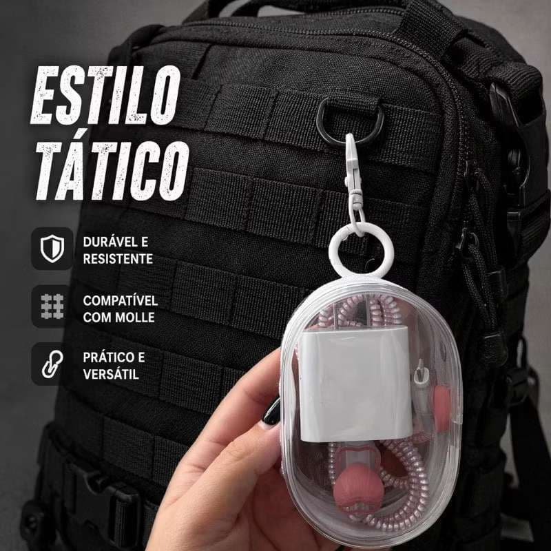 Mini Estojo Organizador Transparente para Cabo USB, Fone de Ouvido e Carregador com Chaveiro Portátil