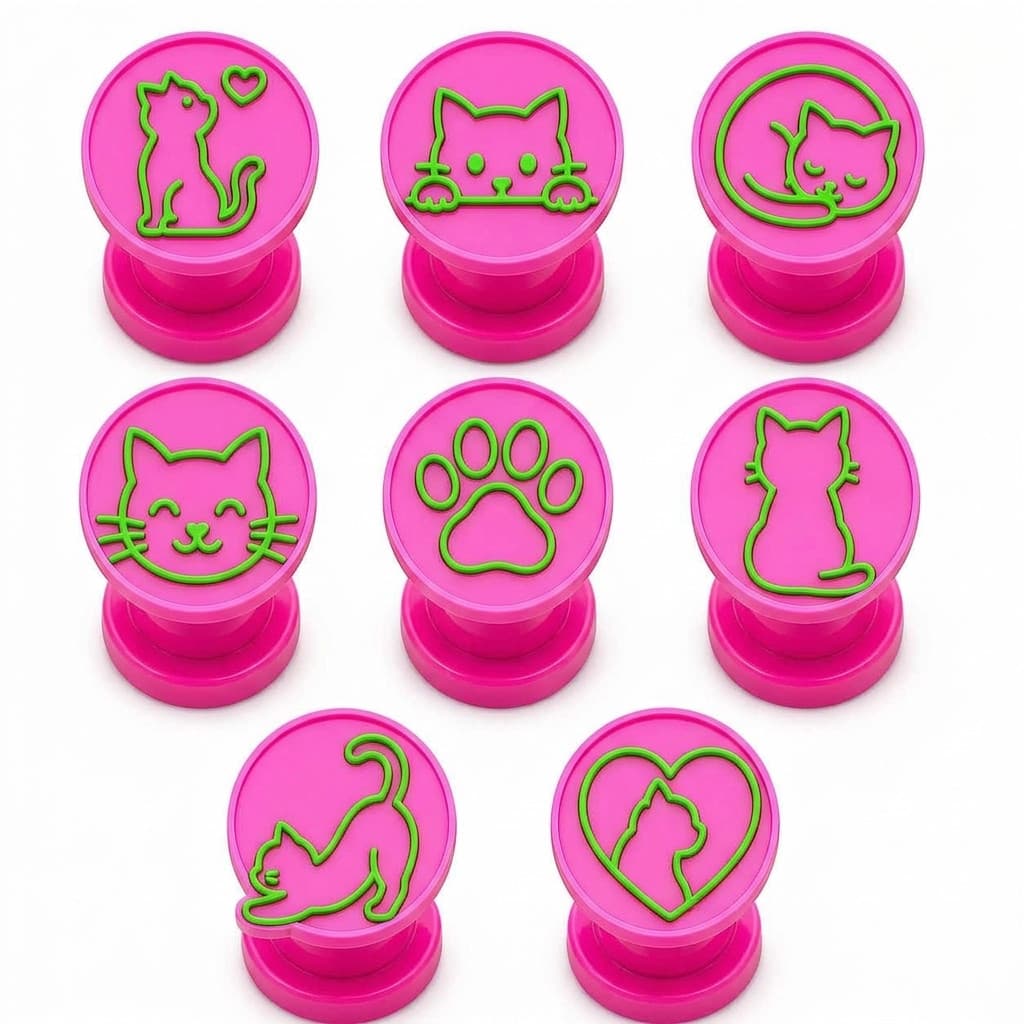 Kit 8 Carimbos para Doces Tema Gatinho, Gato, Festa Infantil, Docinhos Personalizados e Brigadeiros