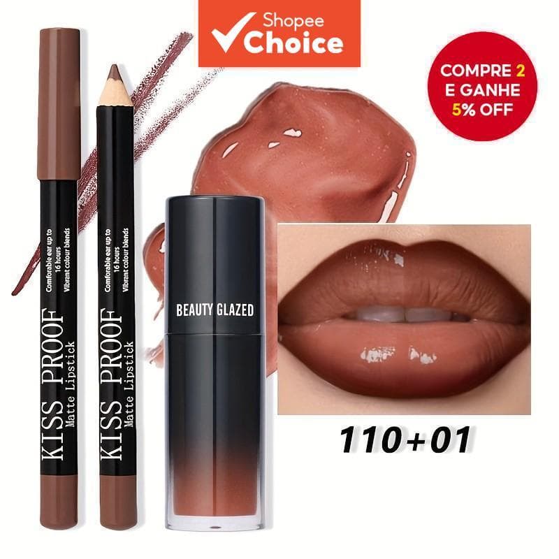 Conjunto Combo de Brilho Labial Nutritivo com Lápis Labial Marrom - Óleo Brilhante Nutritivo para Lábios Nude, Batom