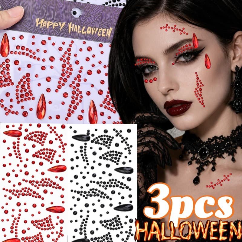 [Decoração De Halloween] Adesivo De Teardro-Festa-Diamantes Acrílicos Para Rosto-Remendo De Maquiagem Autoadesivo-Decalq