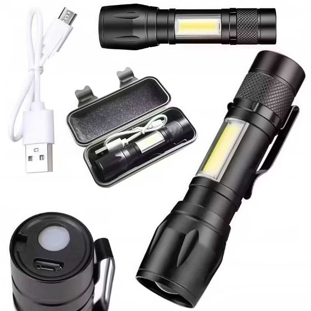 Mini Lanterna Tática Com Led E Zoom Mais Forte Recarregável USB Fazenda Acampamento Camping Segurança