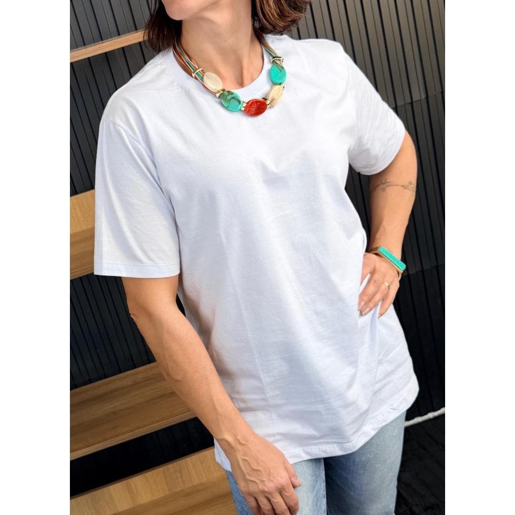 Camiseta Feminina Básica Clássica Algodão Penteado Lisa Manga Curta
