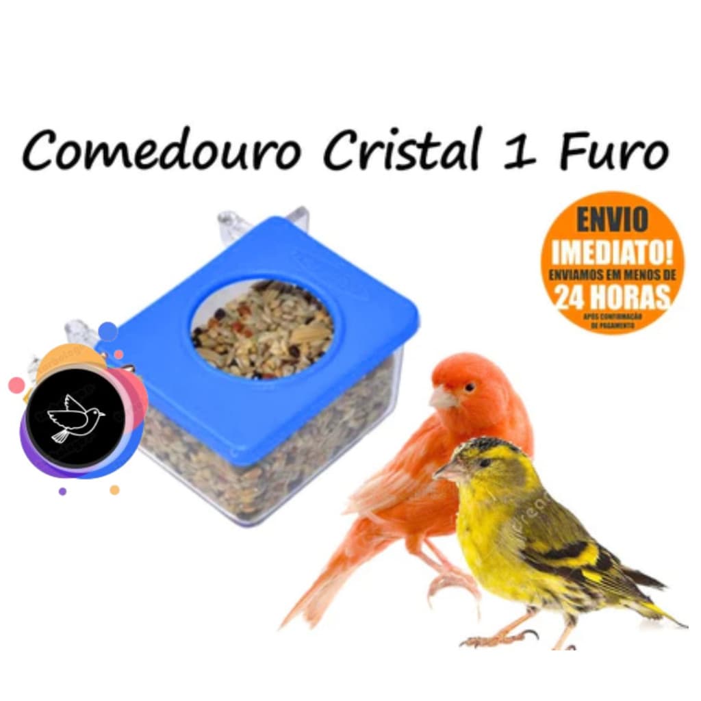 Comedouro Cristal 1 Furo Garra Com Suporte - Excelente Para Passaros Pequenos Canario Tarin Tizil Coleiro Pintassilgo