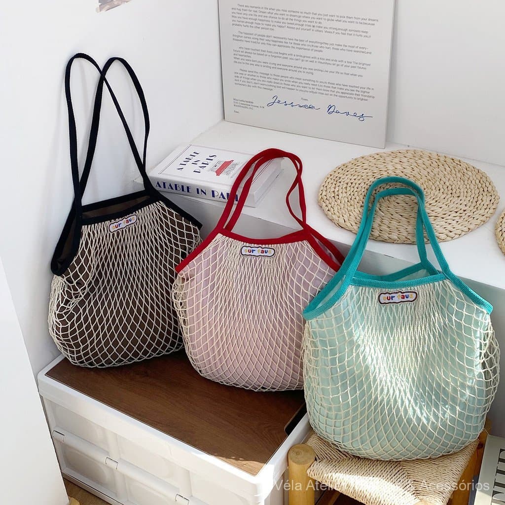 Bolsa de Praia Colorida Dopamina de Primavera, Bolsa de Malha Oca Tecida para Férias na Ilha, Piquenique, Viagem, Bolsa