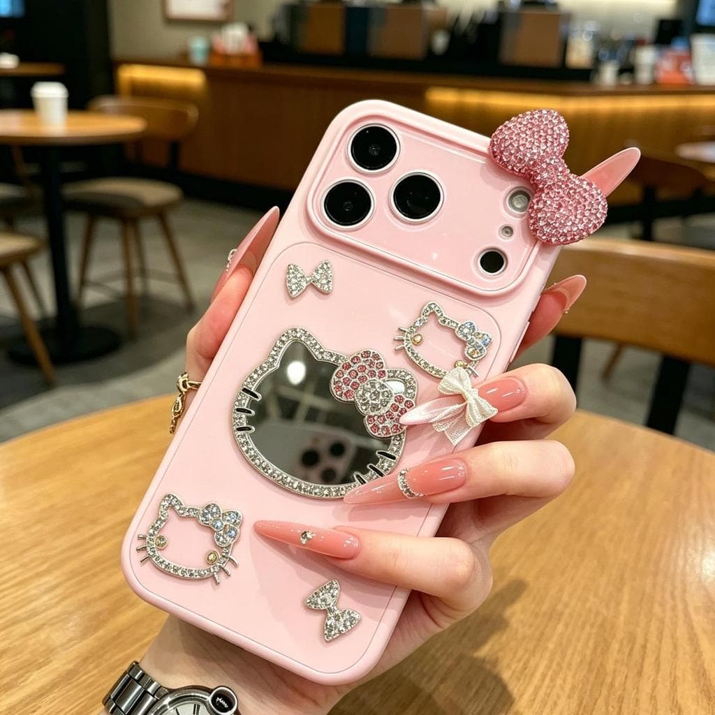 Cute KT Cat pattern phone case，Applicable iPhone 17 Pro Max、16P15，Shockproof，Simple Design，IVVK Protective Sleeve。