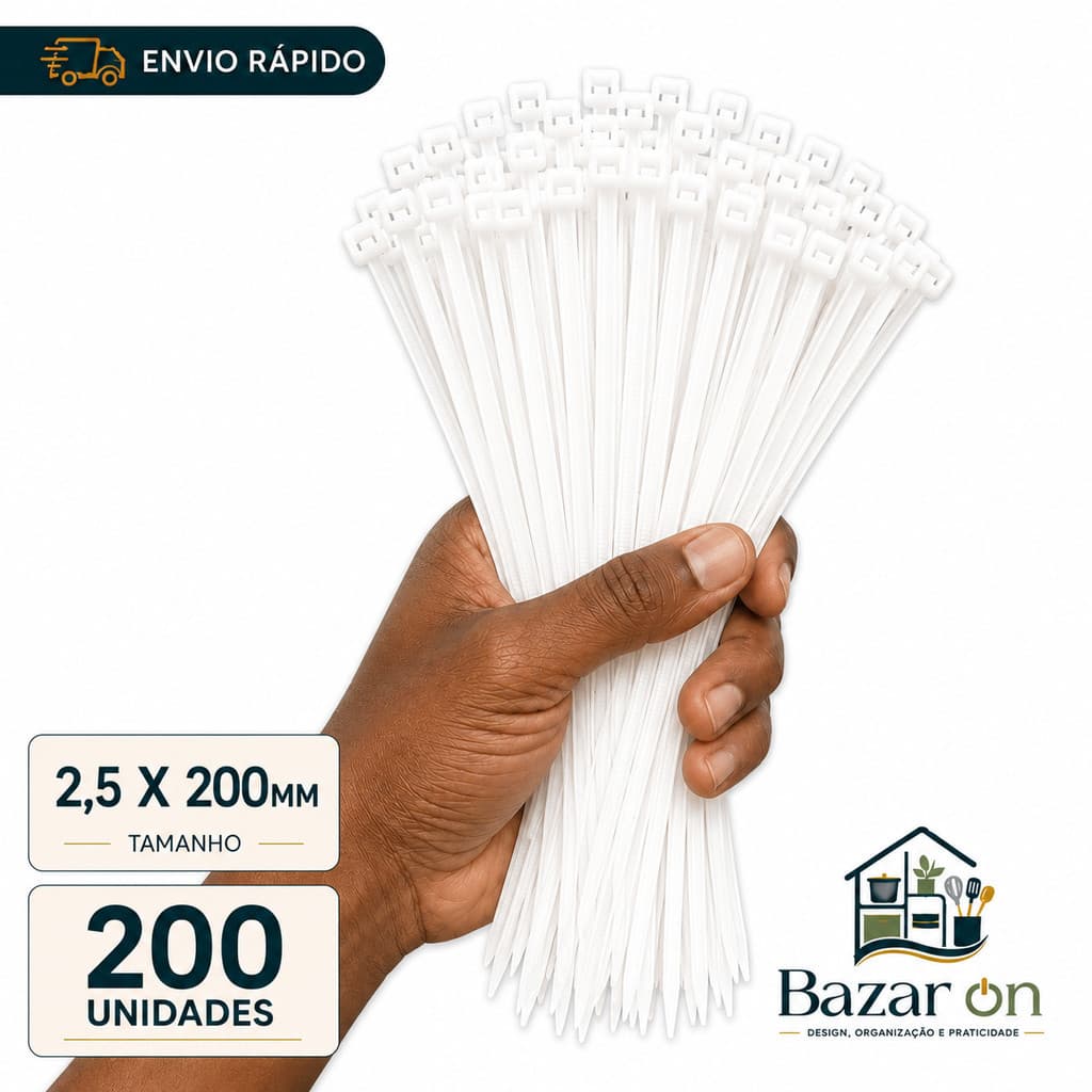 Kit 200 Enforca Gato Abraçadeiras de Nylon Branca 2,5x200 Prende Fio Lacre Cinta Plástica Presilha
