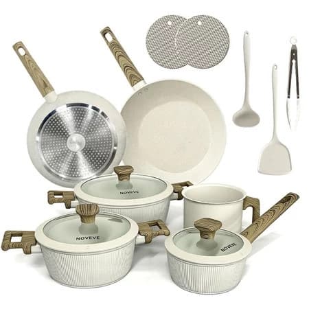 Kit Panelas Antiaderentes 13 Peças Branco Completo Jogo de Cozinha Revestimento Antiaderente Fácil Limpeza Panelas