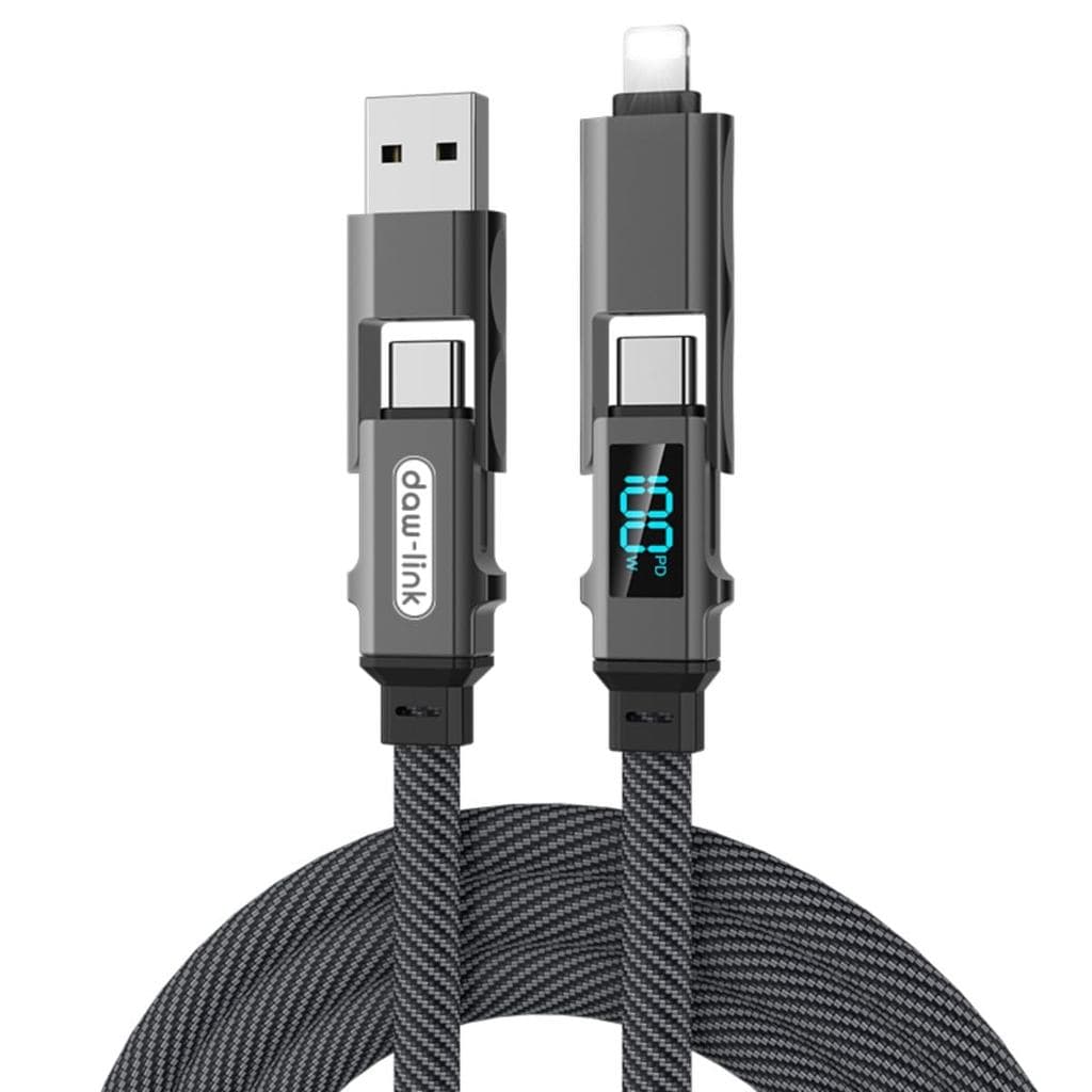 Cabo de Carregamento Rápido 4 em 1, Entrada Dupla USB-C e USB-A com Saída Dupla USB-C, Cabo de Carregamento Múltiplo com