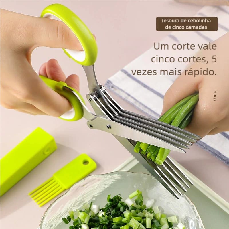 Tesoura para cozinha-Cortar, Picar Legumes, Verdura e Ervas-5 Lâminas Inox