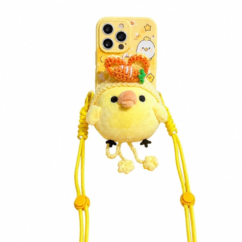 Orelha de coelho narina frango durável clipe traseiro do telefone móvel pelúcia dos desenhos animados Crossbody alça aju
