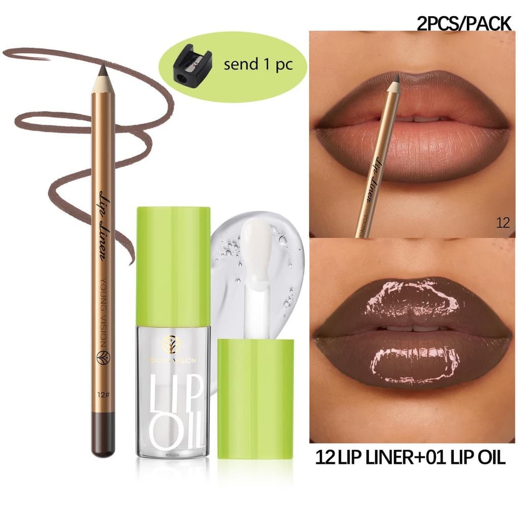 Delineador labial + apontador de lápis sem óleo labial conjunto de combinação de maquiagem labial empilhamento labial