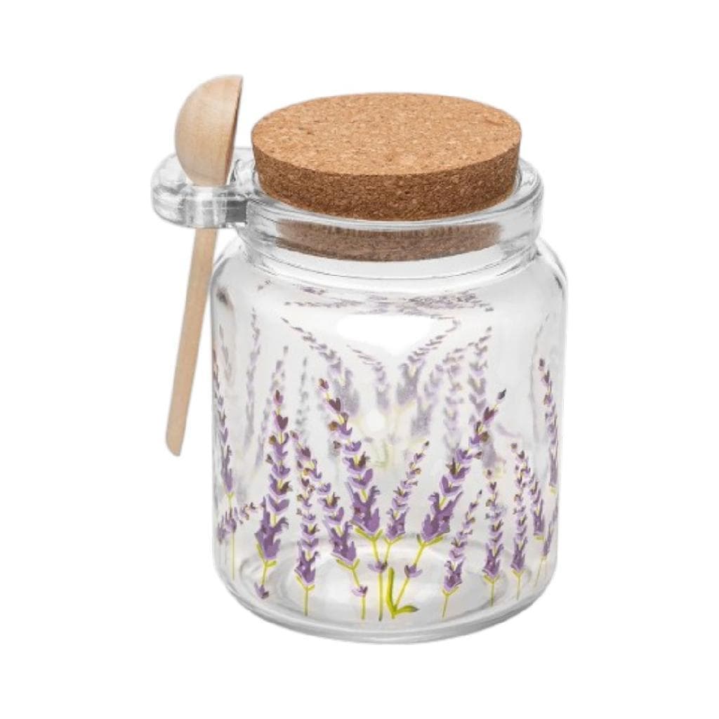Pote De Vidro 250ml Estampa Lavanda Com Tampa E Colher Ideal Para O Seu Cantinho Do Café