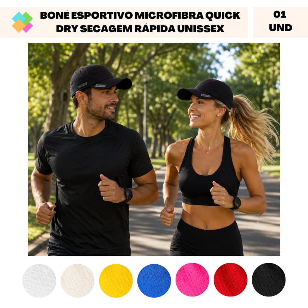 Boné Esportivo Microfibra Quick Dry Secagem Rápida e Tecido Respirável (1 Und)