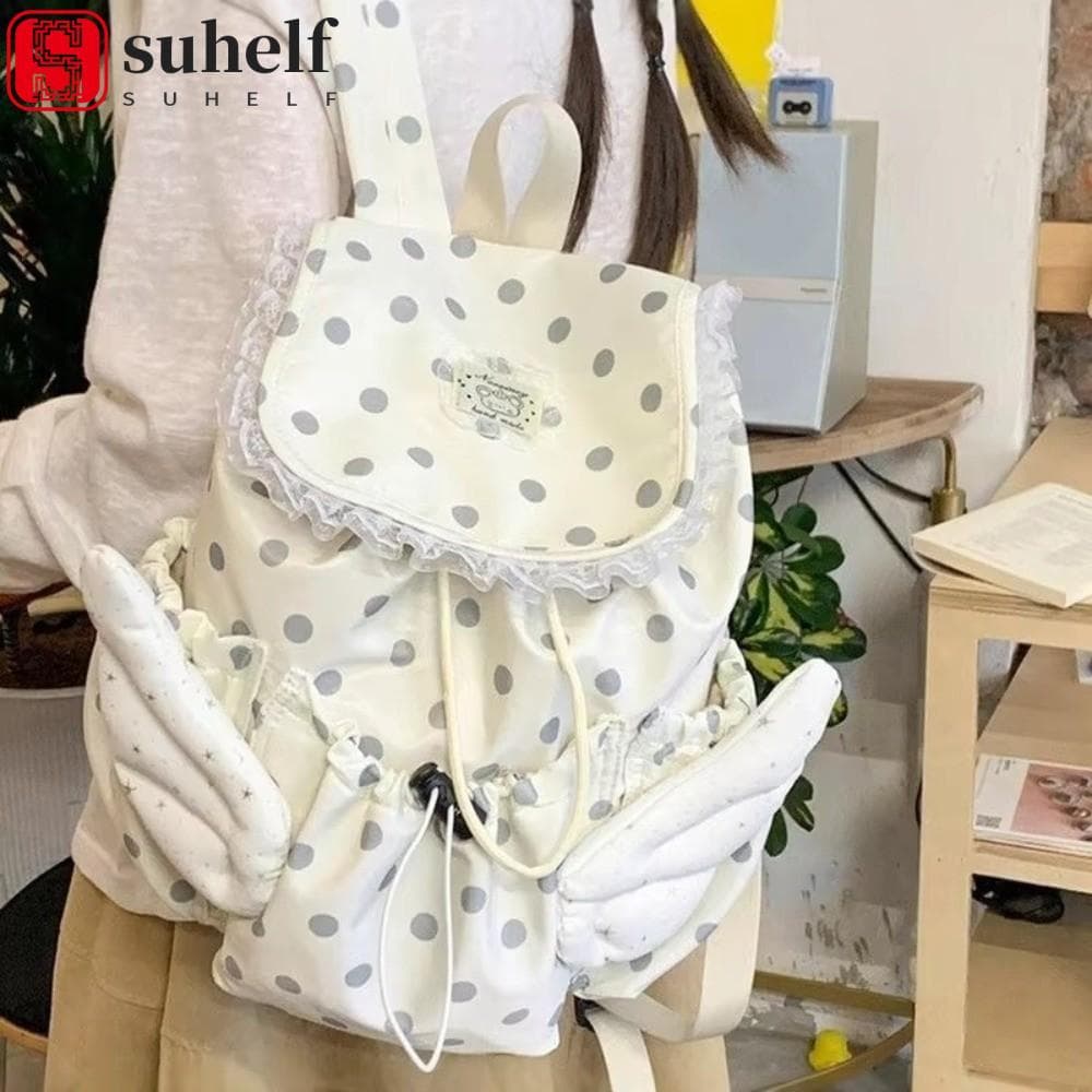 Mochila Para Laptop SUHELF , Com Cordão De Asas De Anjo De Grande Capacidade De Viagem Acabamento Em Renda
