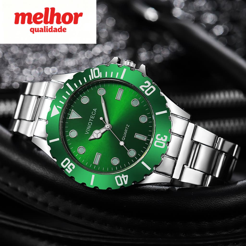 T na moda masculino relógio de quartzo moldura rotativa banda aço relógio de pulso negócios Casual ponteiro luminoso à p