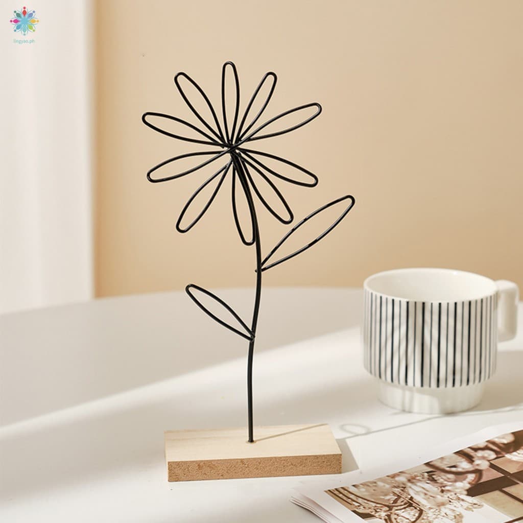 Decoração De Flores De Arte Em Ferro Estilo Nórdico Com Base De MDF Para Exibição De Escritório Doméstico