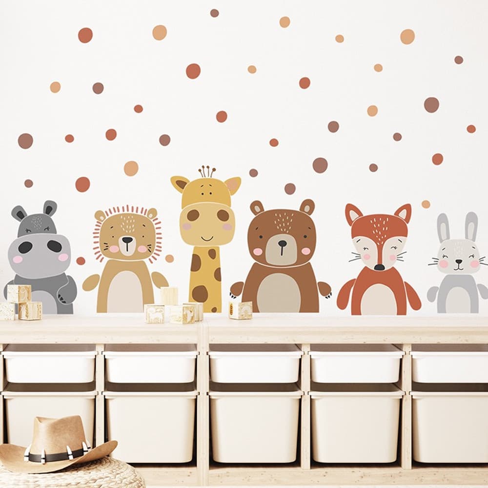Quarto das crianças pontos dos desenhos animados pintados à mão animais da floresta moderno e minimalista quarto jardim