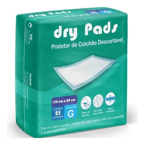 Kit com 6 Protetor De Colchão Lençol Descartável Drypads Tamanho G