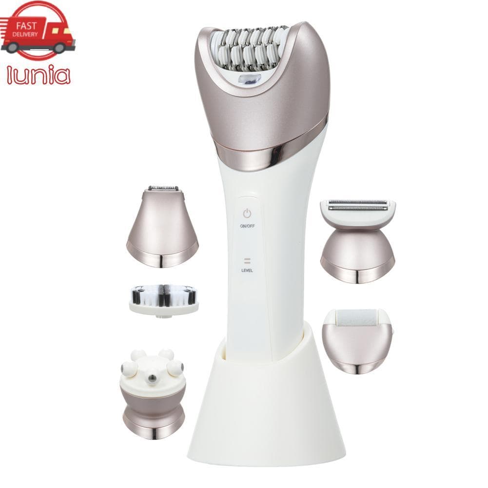 Lunia.br Removedor de pelos elétrico feminino 6 em 1 Ferramenta recarregável de remoção de corpo para rosto e pés
