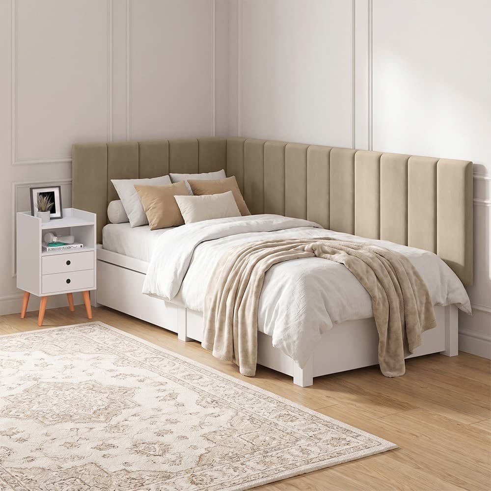 Cabeceira Solteiro Em L Com Mesa De Cabeceira Dream Moderna Para Quarto Completa