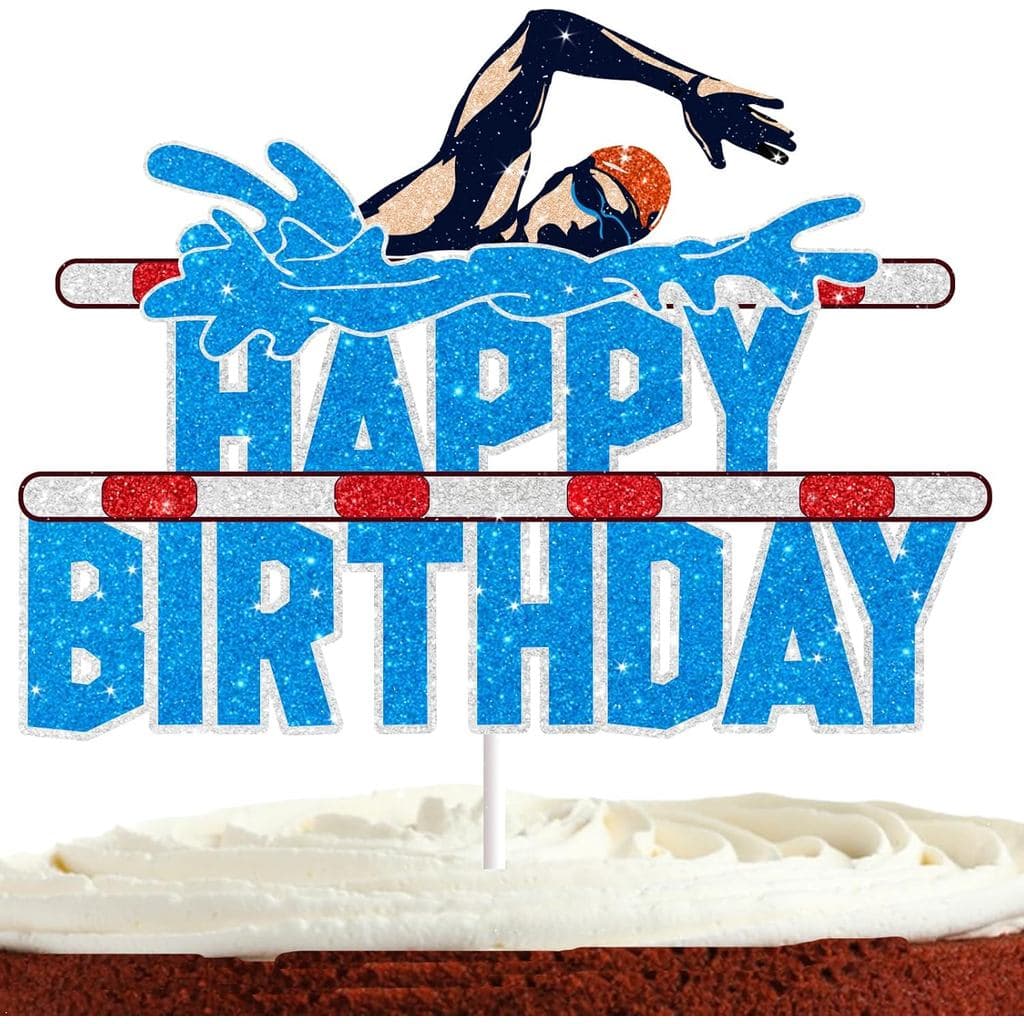 Topper de Bolo de Natação para Meninos e Homens, Decorações de Festa de Aniversário de Verão na Piscina, Artigos de Fest